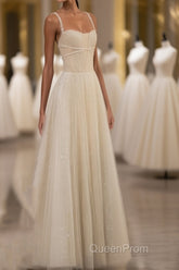 Champagne Tulle Long Evening Prom Dresses, Champagne Tulle Formal Dresses