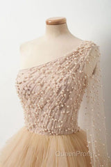 Unique Multi Color Layered One Shoulder Long Sleeves Evening Prom Dresses Formal Gown