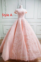 Gorgeous Pink Off The Shoulder Ball Gown Evening Prom Dresses With Appliques