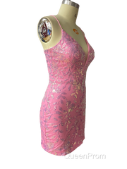 Cute Bodycon V Neck Blue Lace Homecoming Dresses