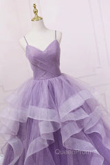 Princess Lavender Sparkly Spaghetti Straps Long Evening Prom Dresses Floor Length Evening Gown