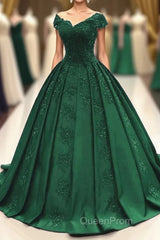 ball gown satin lace v neck Evening Prom Dresses