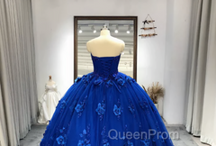 Royal Blue Quinceanera Dresses Ball Gown With Appliques Flowers Princess Sweet 16 Dresses