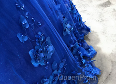 Royal Blue Quinceanera Dresses Ball Gown With Appliques Flowers Princess Sweet 16 Dresses