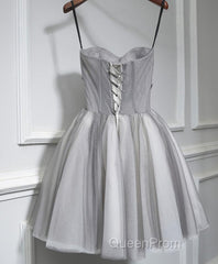 Gray Tulle Short A Line Evening Prom Dresses, Homecoming Dresses