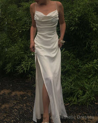 Sexy Mermaid Cowl Neck Spaghetti Straps White Silk Prom Dresses