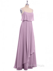 Lavender Chiffon Spaghetti Straps Ruffled A-Line Long Dresses