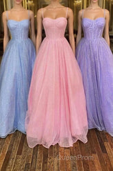 Shiny Tulle Open Back Pink Lilac Blue Long Evening Prom Dresses, Long Pink Lilac Blue Tulle Formal Graduation Evening Dresses