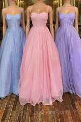 Shiny Tulle Open Back Pink Lilac Blue Long Evening Prom Dresses, Long Pink Lilac Blue Tulle Formal Graduation Evening Dresses