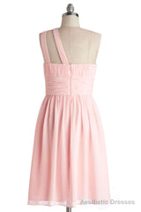 Simple A-Line One Shoulder Short Pink Chiffon Bridesmaid Dress