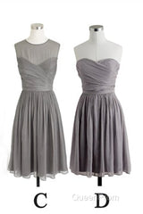 Simple A Line Grey Short Chiffon Bridesmaid Dresses