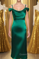 Straps Green Silk Satin Bodycon Midi Dresses