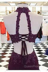 Two Piece Tight Short Burgundy-Blue Homecoming Dresses with Key Hole