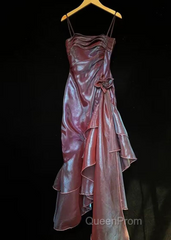 Spaghetti Straps Purple Mermaid Vintage Ruffled Evening Prom Dresses