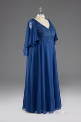 A-line V-Neck Short Sleeves Chiffon Mother of The Bride Dresses