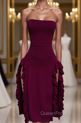 Strapless Midi Length Ruffle Evening Prom Dresses Sexy Evening Dresses