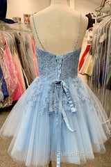 Blue Spaghetti Straps Homecoming Dresses With Appliques