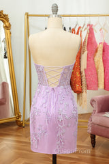 Purple Lace Tight Short Hoco Dresses