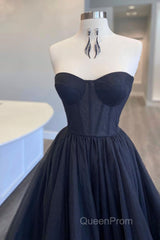 Black Corset Sweetheart Long Evening Prom Dresses with Ruffles