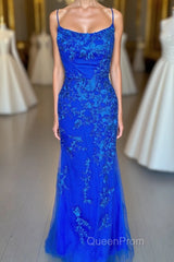 Royal Blue Mermaid Evening Prom Dresses with Appliques