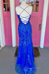 Royal Blue Mermaid Evening Prom Dresses with Appliques