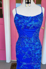 Royal Blue Mermaid Evening Prom Dresses with Appliques