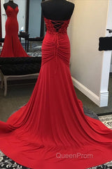 Beaded Red Mermaid Evening Prom Dresses with Appliques