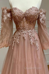 Blush Corset Off the Shoulder Long Evening Prom Dresses with Appliques