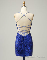 Royal Blue V-Neck Corset Back Homecoming Dress With Sequin