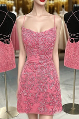 Coral Short Tight Homecoming Dresses with Lace Beading