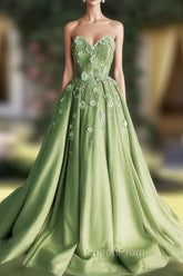 A-Line 3D Flowers Embroidey Tulle Strapless Dresses