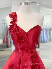 A-Line Backless Homecoming Dresses Red Mini Sleeveless One Shoulder Graduation Dresses With Appliques