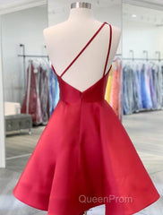 A-Line Backless Homecoming Dresses Red Mini Sleeveless One Shoulder Graduation Dresses With Appliques