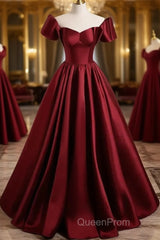 A-Line Ballgown Satin Long Party Dresses Off Shoulder Sweetheart Floor Length Evening Prom Dresses