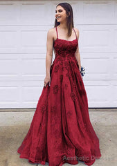 A-line Bateau Court Train Lace Prom Dresses With Appliqued