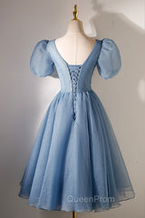 A-Line Beaded Short Evening Prom Dresses, Cute Short Sleeve Homecoming Party Dresses