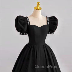 A Line Black Formal Dresses Satin Birthday Party Dresses