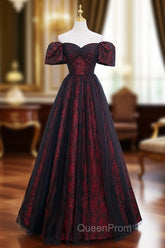 A-line Black Tulle Long Evening Prom Dresses Evening Dresses