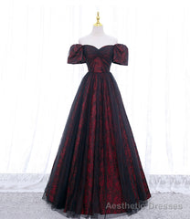 A-line Black Tulle Long Prom Dress Evening Dress