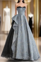 A-Line Blue-Grey Sweetheart Long Formal Party Dresses Floor Length Tulle Evening Prom Dresses