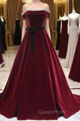 A-Line Burgundy Long Evening Prom Dresses, Burgundy Formal Evening Dresses