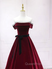 A-Line Burgundy Long Evening Prom Dresses, Burgundy Formal Evening Dresses