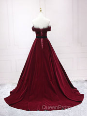 A-Line Burgundy Long Evening Prom Dresses, Burgundy Formal Evening Dresses