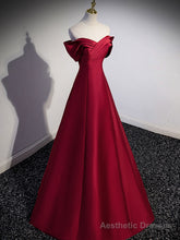 A-Line Burgundy Off Shoulder Long Prom Dress, Burgundy Evening Dress