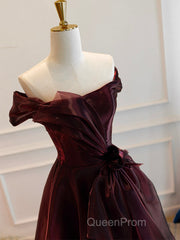 A-Line Burgundy Organza Burgundy Long Evening Prom Dresses, Burgundy Long Evening Dresses