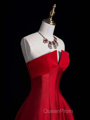 A-Line Burgundy Satin Long Evening Prom Dresses, Burgundy Long Formal Dresses