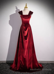 A-Line Burgundy Velvet Off the Shoulder Pleats Prom Dress