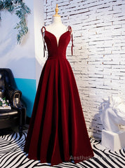 A-Line Burgundy Velvet Spaghetti Straps Prom Dress