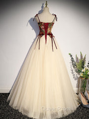A line Champagne Long Evening Prom Dresses, Champagne Evening Gown With Beading Velvet