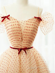 A-Line Champagne Tulle Long Evening Prom Dresses, Champagne Long Formal Dresses